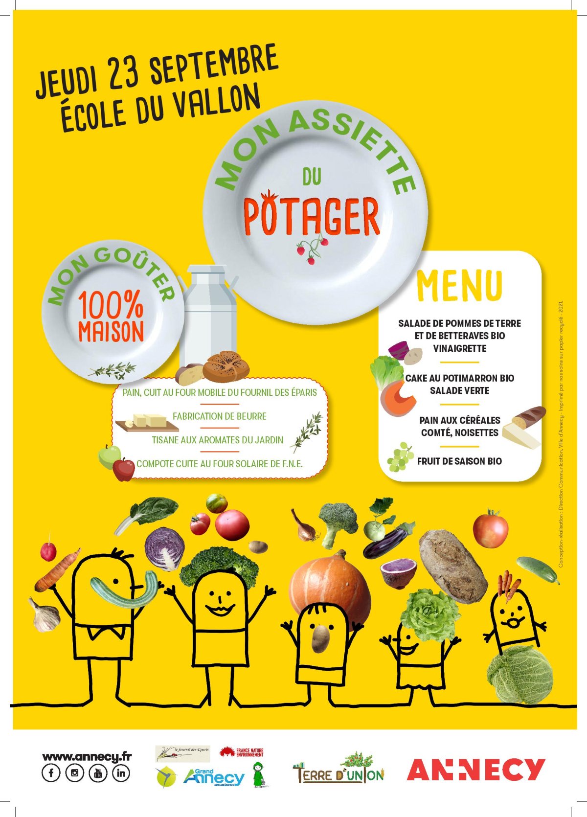 Flyer de "Mon assiette du Potager" à l'école du Vallon du 23 sept 2021